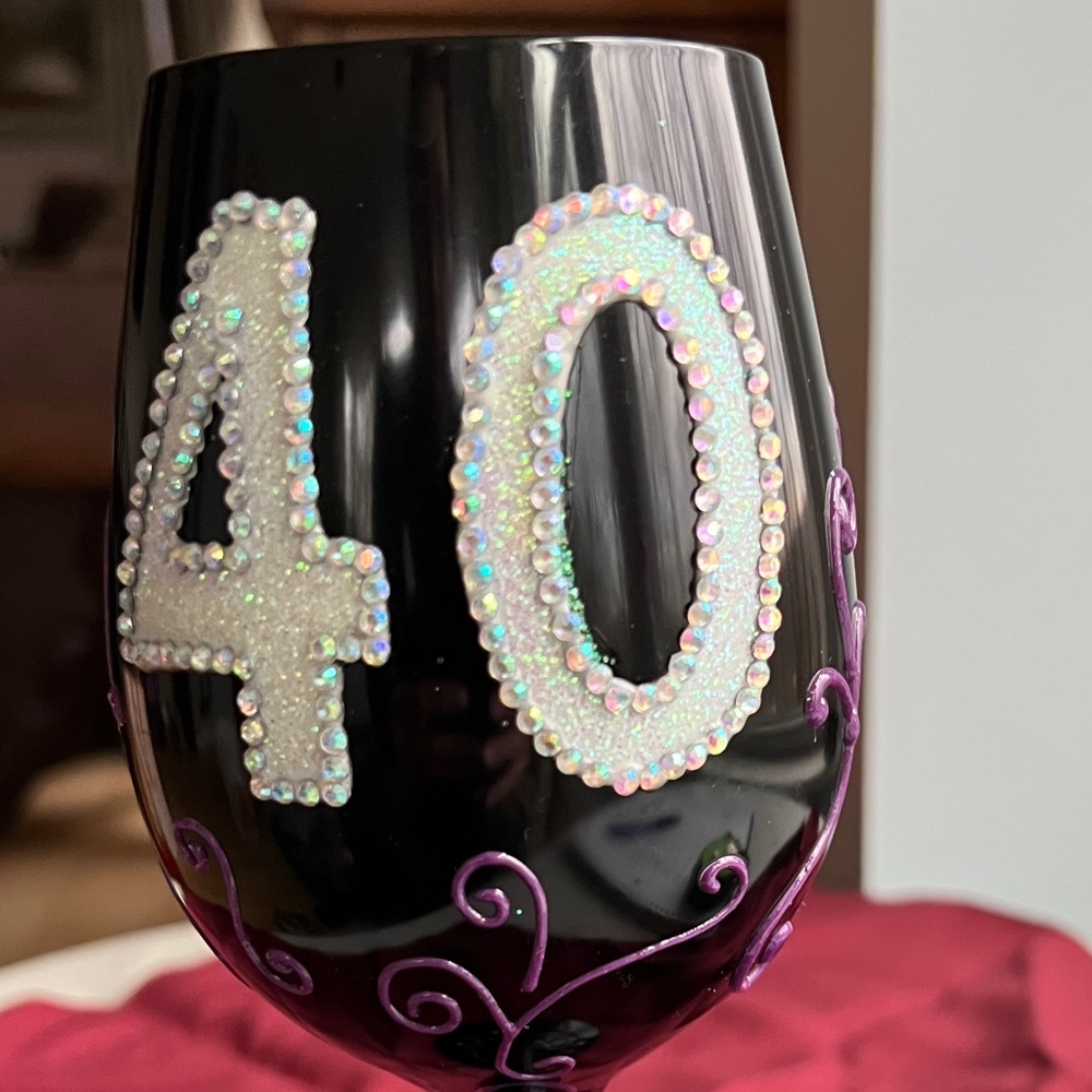 40 celebration … Bottoms up wine glass